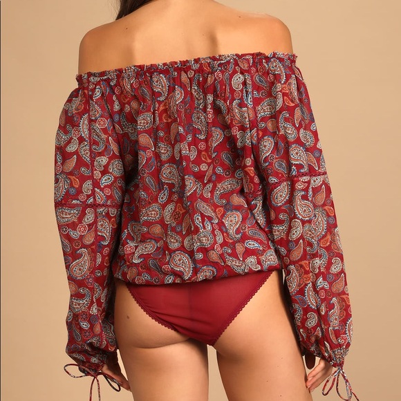Free People Sundown Rust Red Paisley Print Off-the-Shoulder Bodysuit - Picture 5 of 10